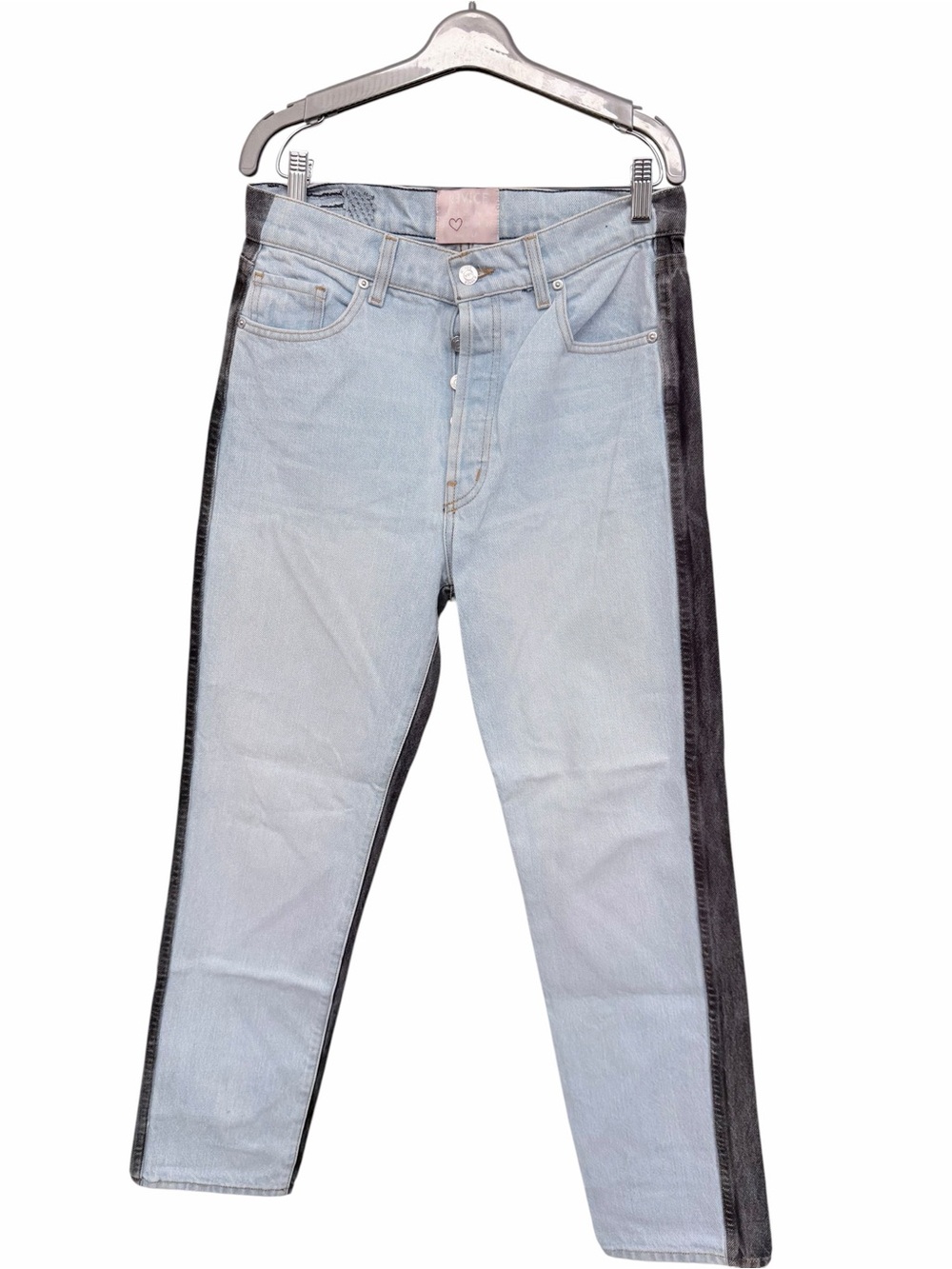 REVICE High-Rise Two-Tone Side-Stripe Jeans — Light Blue & Black